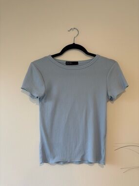 Cotton-Blend Ribbed Tee in Pale Blue